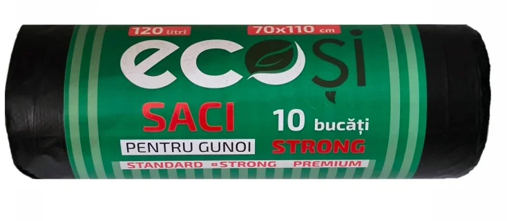 Saci de gunoi 70x110 cm, 120L, 10 buc., ECOȘI Strong